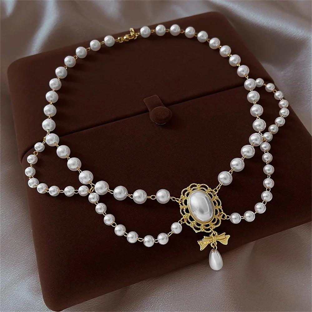 Elegant White Pearl Heart Necklace Vintage Pearl Choker