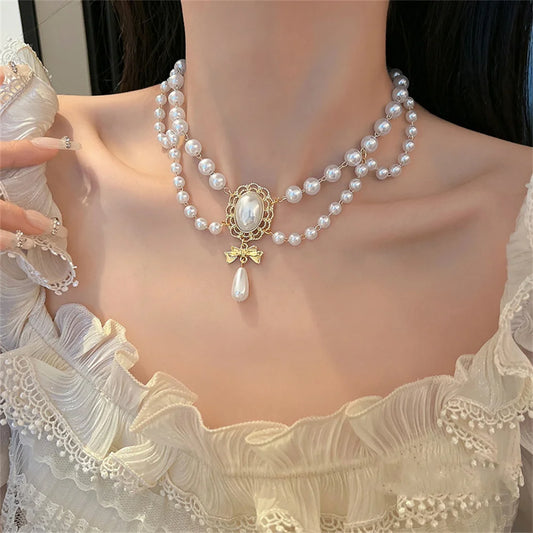 Elegant White Pearl Heart Necklace Vintage Pearl Choker