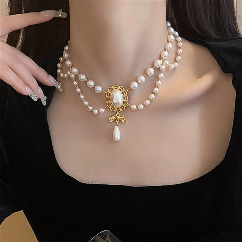 Elegant White Pearl Heart Necklace Vintage Pearl Choker